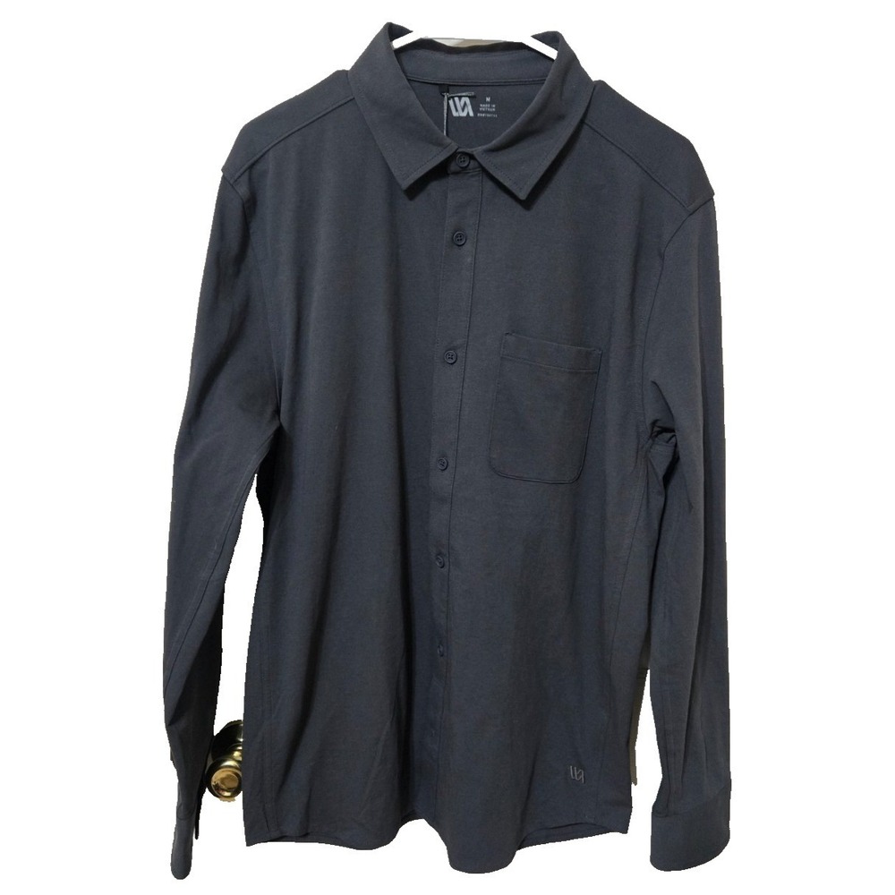 VRST Refined Knit Long Sleeve Button Down Shirt Men's M Graphic Charcoal NWT